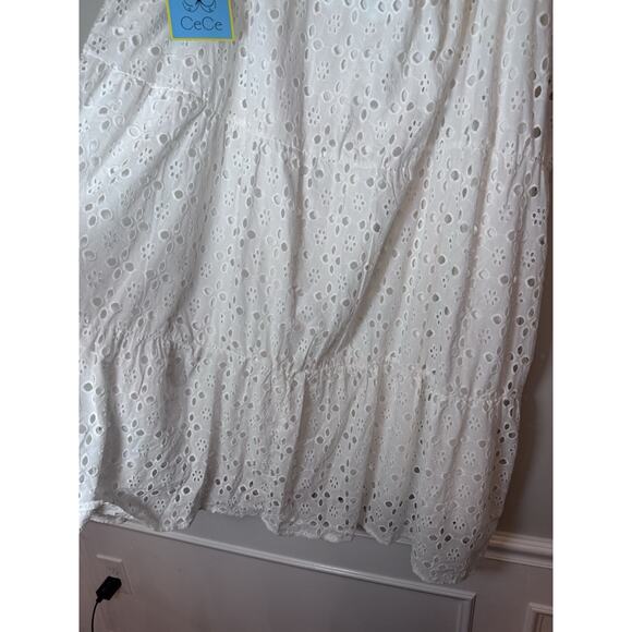 Cece Eyelet Midi A-Line Skirt Elastic Waist Lined Ivory White Women’s Plus 22W - Picture 12 of 15
